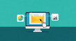 © Abul - Engaging digital marketing concept illustration featuring a computer monitor displaying an open email, data analytics, and a clickable hand cursor for online business strategy and communication