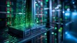 © vectorizer88 - Luminous Server in Darkened Storage Room at Night with Digital Effects