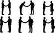 © MstAmbia - Set of business people silhouettes shaking hands representing professional partnership agreement corporate networking successful deal collaboration office greeting