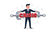 © Tahir - Businessman in Suit Struggling with Economic Crisis Management, Using a Large Metal Clamp to Squeeze the Word Crisis, Financial Downturn, Recession and Business Challenge Concept Illustration.