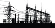 © GDMala02 - Detailed silhouette of electrical power transmission towers and lines against a white background on transparent background high quality professional detailed modern