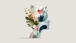 © Ben - Abstract human profile with leaves and heart representing mental health balance emotional wellbeing and connection between nature and inner psychological harmony