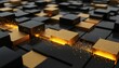 © CrazyJuke - Abstract Gold and Black Cubes: An eye-level shot captures a meticulously designed arrangement of gold and black cubes, radiating a modern and technological allure with a touch of elegance.