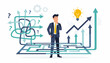 © Subol - Businessman Thinking of New Ways to Solve Complex Problems for Better Results, Concept of Rethinking Strategy and Innovation for Business Growth with Lightbulb Idea and Upward Trend Arrows.
