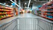 © The Little Hut - Supermarket Shopping with Metal Cart: Aisle View, Food Shopping, Consumerism Concept