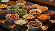 © Mia - A vibrant display of various food ingredients in bowls on a wooden table