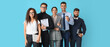 © Pixel-Shot - Team of young business people on blue background