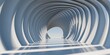 © ilham - Abstract 3D render of a futuristic white circular tunnel with rhythmic organic arches. Conceptual architectural hallway representing a portal, innovation, and modern minimalist interior design