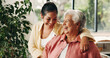 © OnPoint/peopleimages.com - Laugh, senior mom and woman in home with smile, love or hug together in living room. Funny, elderly mama and adult daughter with happy family, connection and embrace with parent on mothers day