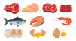 © Lariss - Assorted fresh meat and seafood steak chicken fish shrimp eggs isolated on white