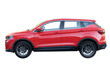 © uv_group - Red compact crossover SUV side view isolated on white background. Clean cut out vehicle for transportation, travel, rental, dealership ads, design templates