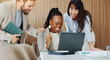 © DavidsPrime/peopleimages.com - Laptop, team or excited with fist pump in office for campaign success, results or good news. Digital marketing manager, people and tech with celebration for market growth, brand performance and goals