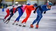 © Yevheniiya - Speed skaters compete in a thrilling ice skating race, showcasing power and agility on the ice.
