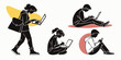 © ADOBE - Four people reading books in different positions and environments Vector