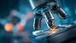 © Khalid - Advanced microscope in blue science medical technology laboratory background, close up of modern research equipment for healthcare innovation, biotechnology analysis, pharmaceutical development, and s
