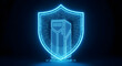 © Dhamar - Secure server protection with glowing blue shield icon representing data security and cybersecurity concepts