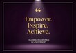 © Tahrima - Empower, Inspire, Achieve' gold text under a spotlight for celebrating women in leadership