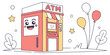 © RABBY - A cheerful atm machine surrounded by balloons and stars. Vector