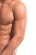 © Wisky - Close view of muscular torso of a young man on white background