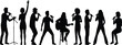 © MstSuborna - Music band singer silhouette vector set with male and female vocalists guitar performance and concert stage poses for entertainment design.