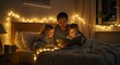 © Tejjo - Family reading a book together in a warmly lit bedroom at night