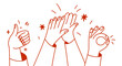 © venimo - Vector simple linear illustration, hands and gestures, hand drawn illustration, poster, logo, print design template, business cooperation and teamwork concept