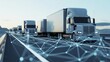 © Kage Dojo - Semi-trucks driving on a highway with a digital network overlay representing connected logistics and smart transport technology.