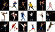 © master1305 - Kids sport action collage isolated on black and white studio backgrounds with dynamic movement and strong poses. Concept of youth athletic training, competitive spirit and active childhood development
