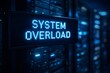 © Shabbir - A digital sign reading 'SYSTEM OVERLOAD' in a dark server room with blue glowing lights, indicating a critical system failure or network congestion.