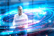 © Westend61 - Business professional with digital data swirl in modern office