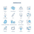 © missbobbit - Amebiasis symptoms, diagnostic and treatment vector icon set