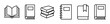 © David - Set of black line art book icons showing various forms including an open textbook, a stack, a spiral notebook, and a volume with a bookmark in a clean, minimalist style