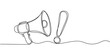 © Creative Tania - Continuous single line sketch drawing of megaphone exclamation mark attention warning sign one line vector illustration, Megaphone Continuous Line Icon, Megaphone Continuous Line Icon.