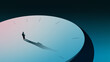 © master1305 - Conceptual composition businessman standing on giant clock platform. Concept of time management, startup launch timing, deadlines, productivity planning and strategic execution.