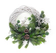 © serikbaib - Christmas decorative wreath with fir branches and cones isolated on white background