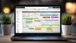 © Sawat - Digital workspace with project management software on laptop screen showing task lists, color coding, and organized timeline setup