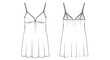© hum lab - Vector Technical Flat Sketch of Babydoll Nightgown Lingerie with Front and Back Views, isolated PNG with Transparent Background