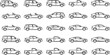 © MDRAKIB - Set of various car silhouettes, vector vehicle icons collection including sedan, SUV, pickup truck, convertible, hatchback, wagon line art