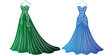© Mujtanibah - Elegant sweetheart neckline evening gown with ornate swirl patterns and flowing skirt vector set