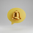 © Jim - Golden bell icon on yellow speech bubble. This graphic represents notification alerts for social media, messages, app updates. It conveys communication, Digital Communication / Online Alerts