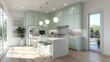 © Reandz - Modern Kitchen with Mint Cabinets and Marble Island