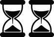 © Raton - Two black hourglass icons representing time passing and management on a white background.