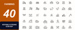 © JIm Studio - Farming web icons in line style. Tractor, vegetables, planting, fertilizer, farmers, agriculture, farm buildings, fence, harvesting, rural set. Editable stroke. Vector illustration.