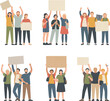 © Mahamuda Studio  - Group of Diverse People Holding Blank Protest Signs for Social Justice, Activism, and Demonstration Designs