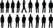 © Rakib  - Set of diverse people silhouettes standing in a row including men and women in casual attire for community, teamwork, social gathering and crowd concepts.