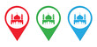 © sojibadnan354 - Set of Mosque Location Pins in Red, Green and Blue – Vector Illustration. Islamic Mosque Map Pins – Flat Vector Icon Collection