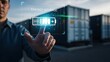 © Creative mind - Energy storage innovation: Man interacting with digital interface.