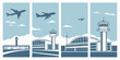 © leptop - Aerial view of an airport with planes taking off and landing. Vector