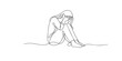 © bakul garis - One line drawing of a sad woman sitting with head in hands. Hand drawn continuous line expressing sadness, loneliness, emotional pain, and quiet vulnerability.