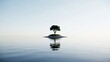 © Fellani - A single green tree stands on a small island surrounded by calm, reflective water.